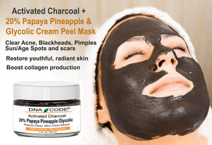 Activated Bamboo Charcoal Clear Skin Mask Peel 20% Papaya Pineapple Enzyme+Glycolic w/ Argireline, Hyluronic Acid, CoQ10.